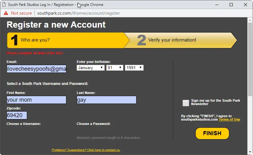 South Park Studios Sign Up